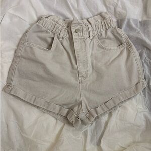 Tan High-Waisted Paperbag Shorts
